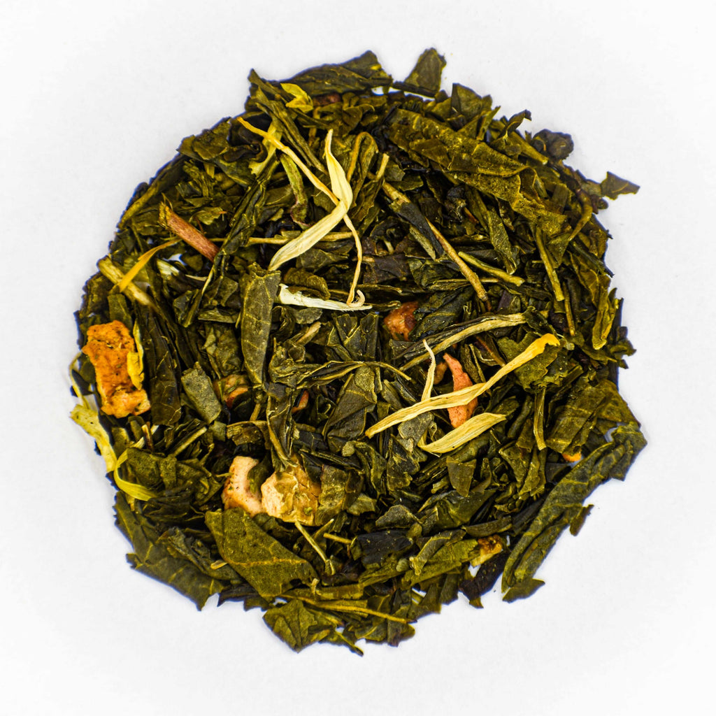 Lekkere losse groene thee met Groene thee China Sencha Groene thee China Chun Mee Appel Citroenschil Goudsbloem