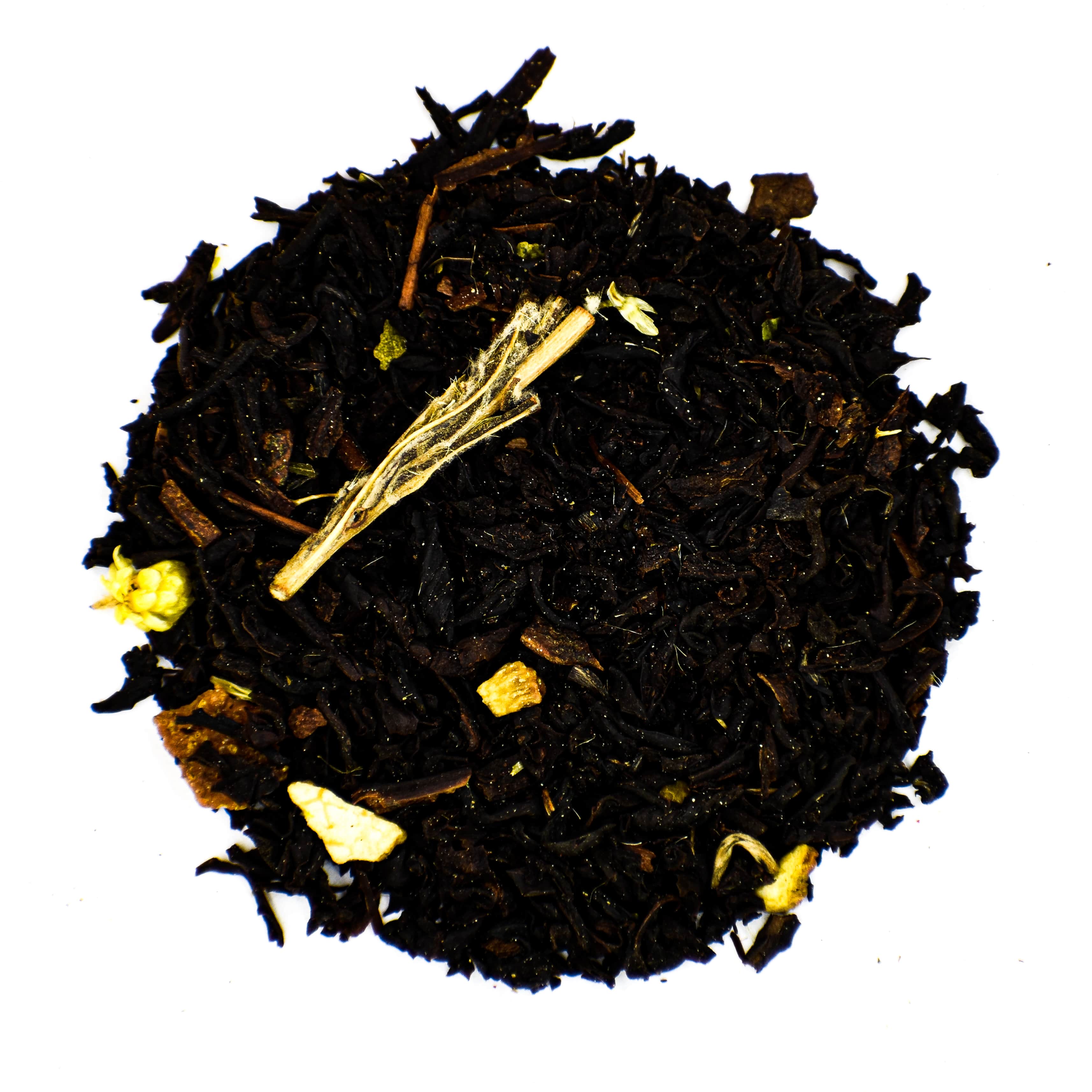 Lekkere losse zwarte thee met Zwarte thee Assam Dadel Druif Cacaoschil Kaneelstokjes Citroenschil Droogbloem Paarse korenbloem